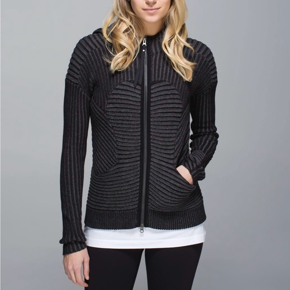 Lululemon Black Ribbed Zip-Up Knit Hoodie - Picture 1 of 9